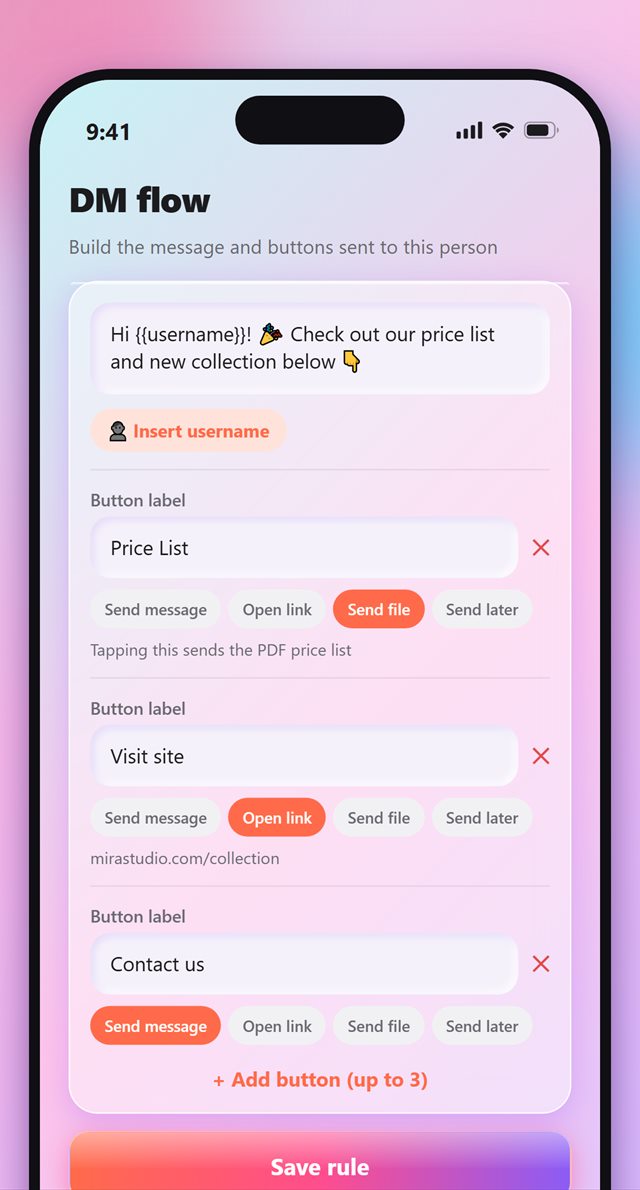 DM flow editor with buttons