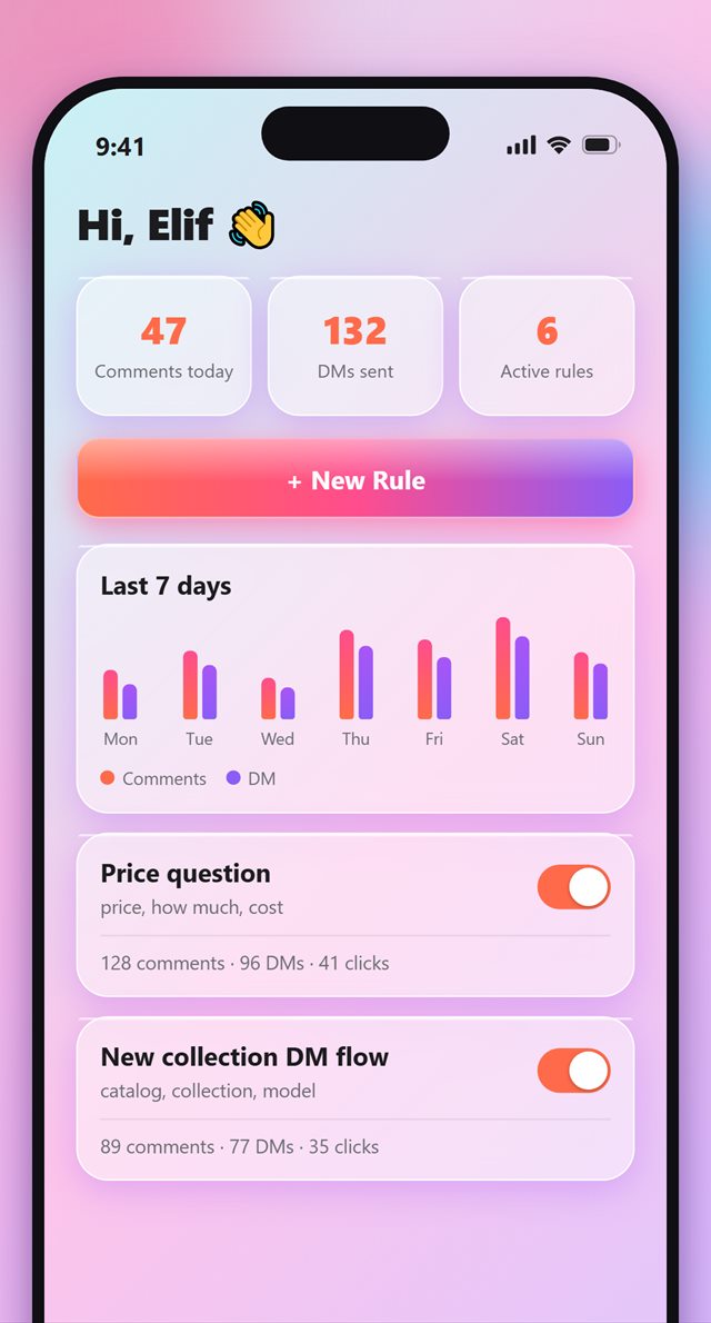 Home screen with statistics