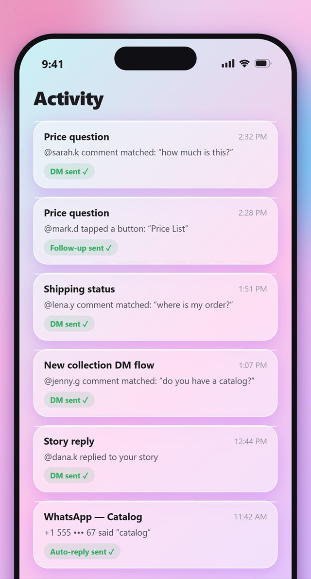 Activity log screen